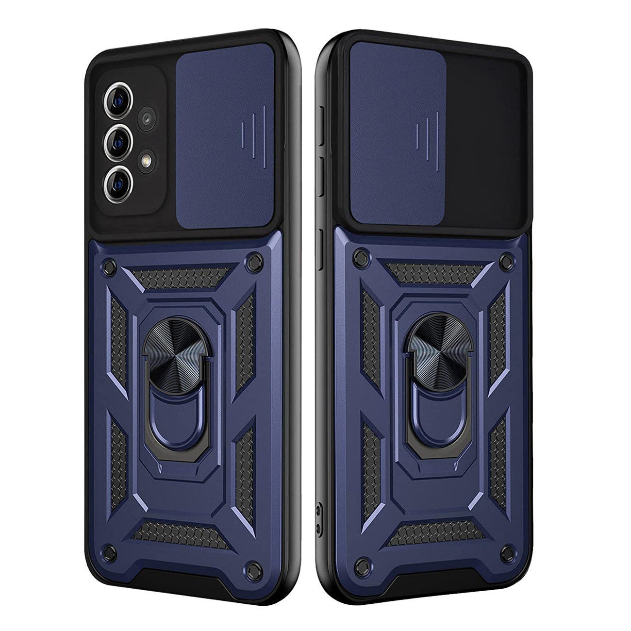 Kickstand Ring Holder with Slide Camera Cover TPU Shockproof Case and Magnetic Car Mount for SAMSUNG GALAXY A72 5G In Blue